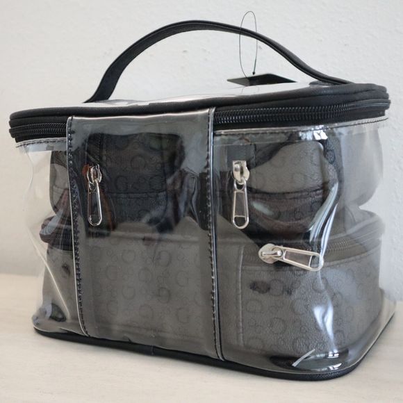 Guess V7200494 Black/Charcoal "G" Logo 4-Piece Cosmetic Junction Travel Bag - Picture 4 of 9